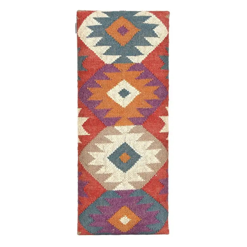 Handmade Kilim Upholstered Wooden Bench with Storage Shelf Multicolor Off White