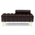 Channel Tufted Upholstered Bench with Adjustable Bolster and Gold Legs