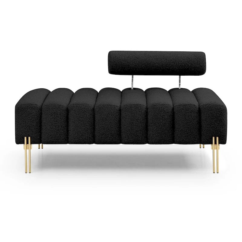 Channel Tufted Upholstered Bench with Adjustable Bolster and Gold Legs