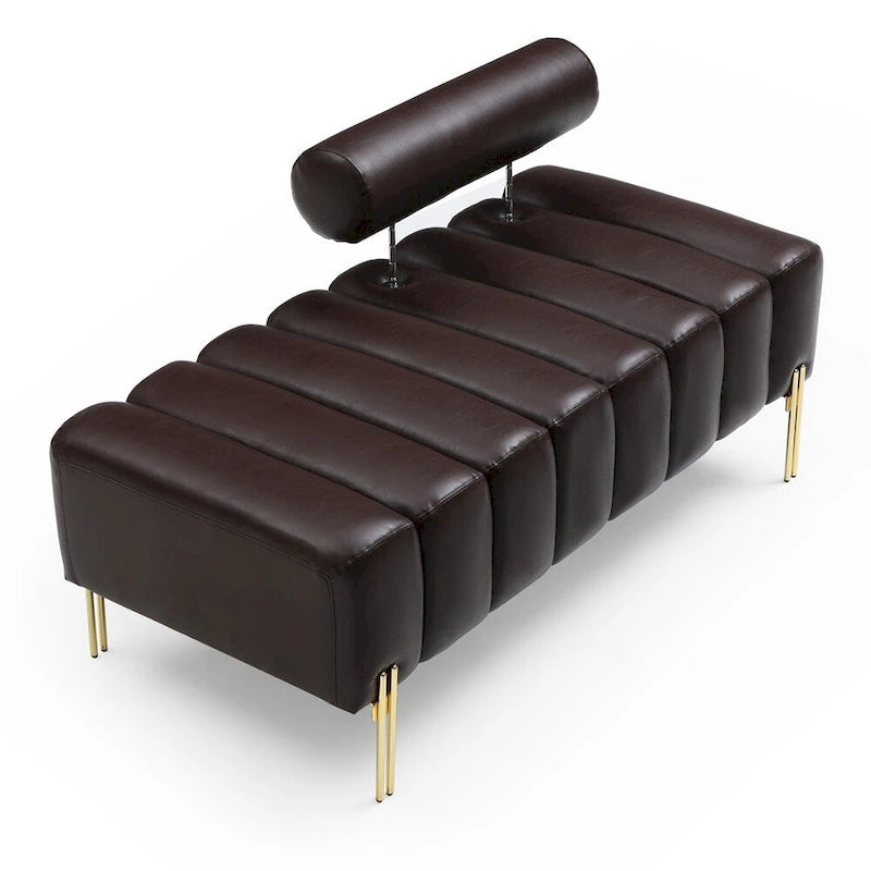 Channel Tufted Upholstered Bench with Adjustable Bolster and Gold Legs
