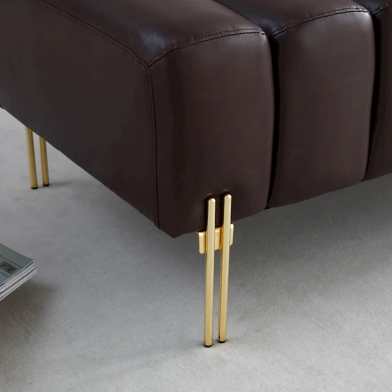 Channel Tufted Upholstered Bench with Adjustable Bolster and Gold Legs