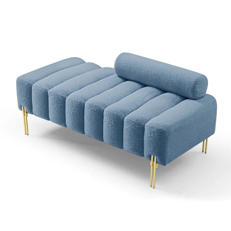 Channel Tufted Upholstered Bench with Adjustable Bolster and Gold Legs