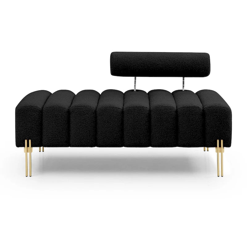 Channel Tufted Upholstered Bench with Adjustable Bolster and Gold Legs