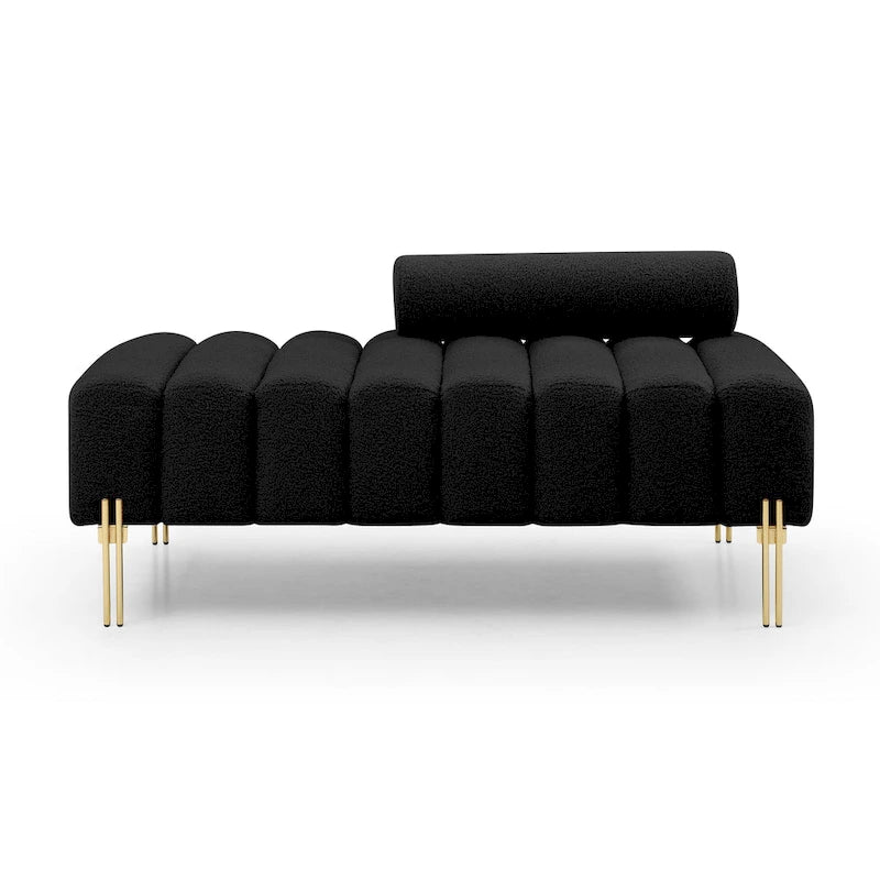 Channel Tufted Upholstered Bench with Adjustable Bolster and Gold Legs