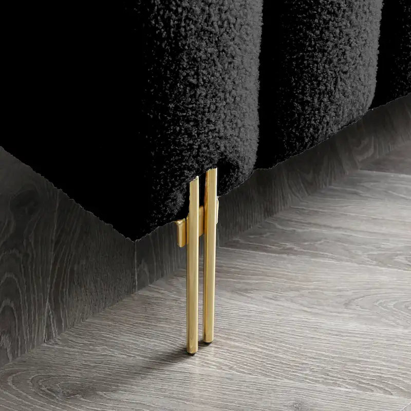 Channel Tufted Upholstered Bench with Adjustable Bolster and Gold Legs