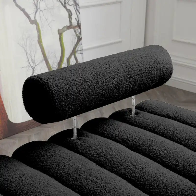 Channel Tufted Upholstered Bench with Adjustable Bolster and Gold Legs
