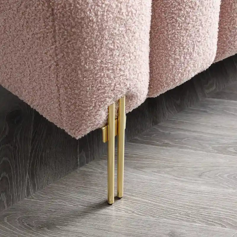 Channel Tufted Upholstered Bench with Adjustable Bolster and Gold Legs