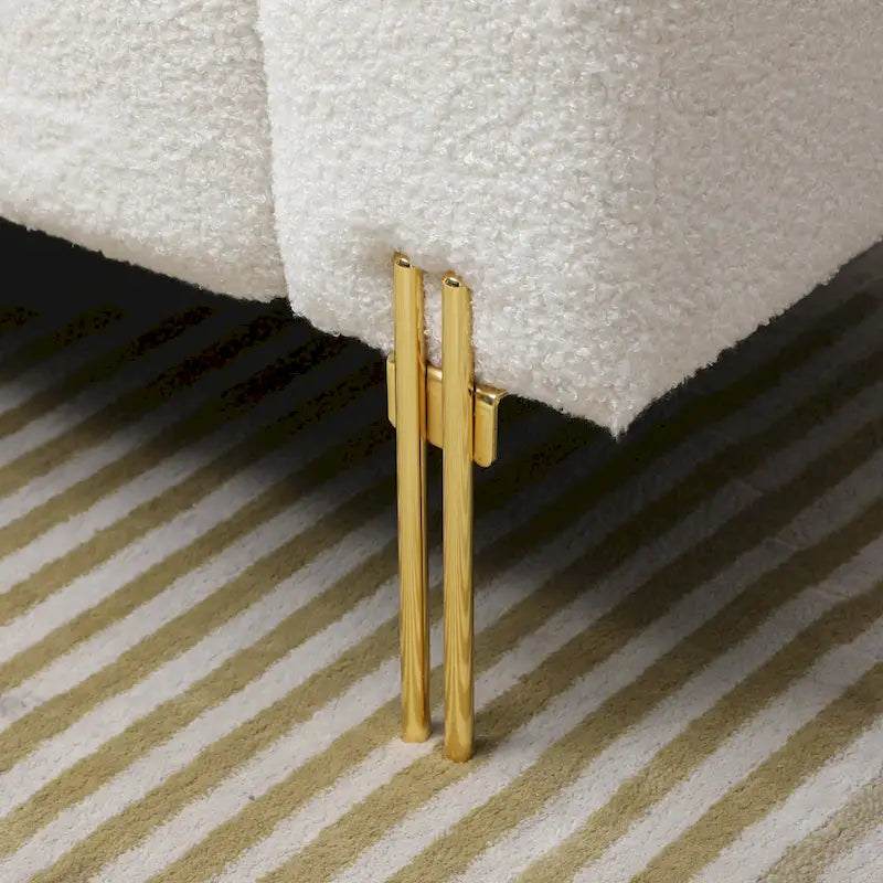 Channel Tufted Upholstered Bench with Adjustable Bolster and Gold Legs