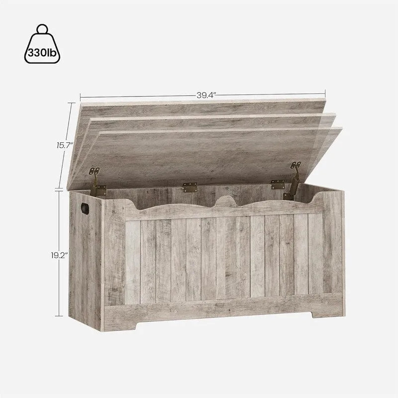 White Storage Bench with Flip-Top Lid and Safety Hinges