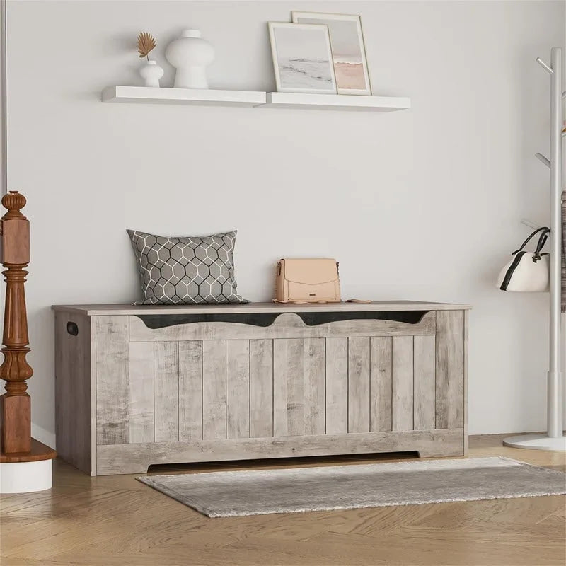 White Storage Bench with Flip-Top Lid and Safety Hinges