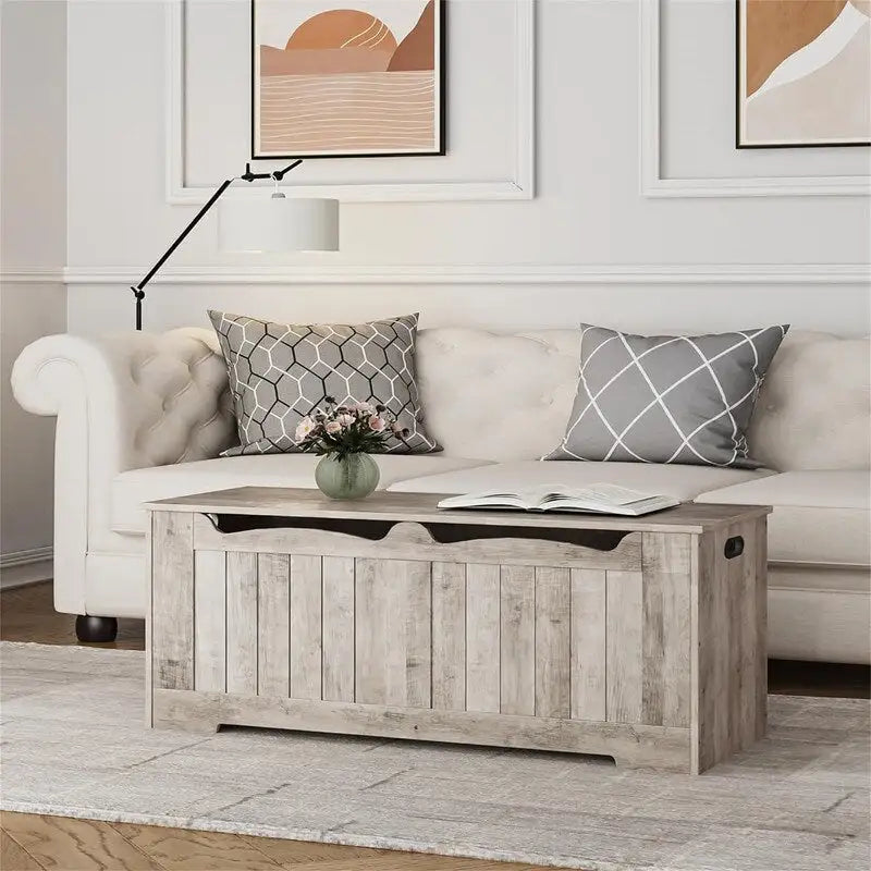 White Storage Bench with Flip-Top Lid and Safety Hinges