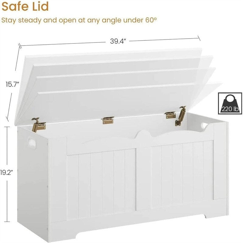 White Storage Bench with Flip-Top Lid and Safety Hinges