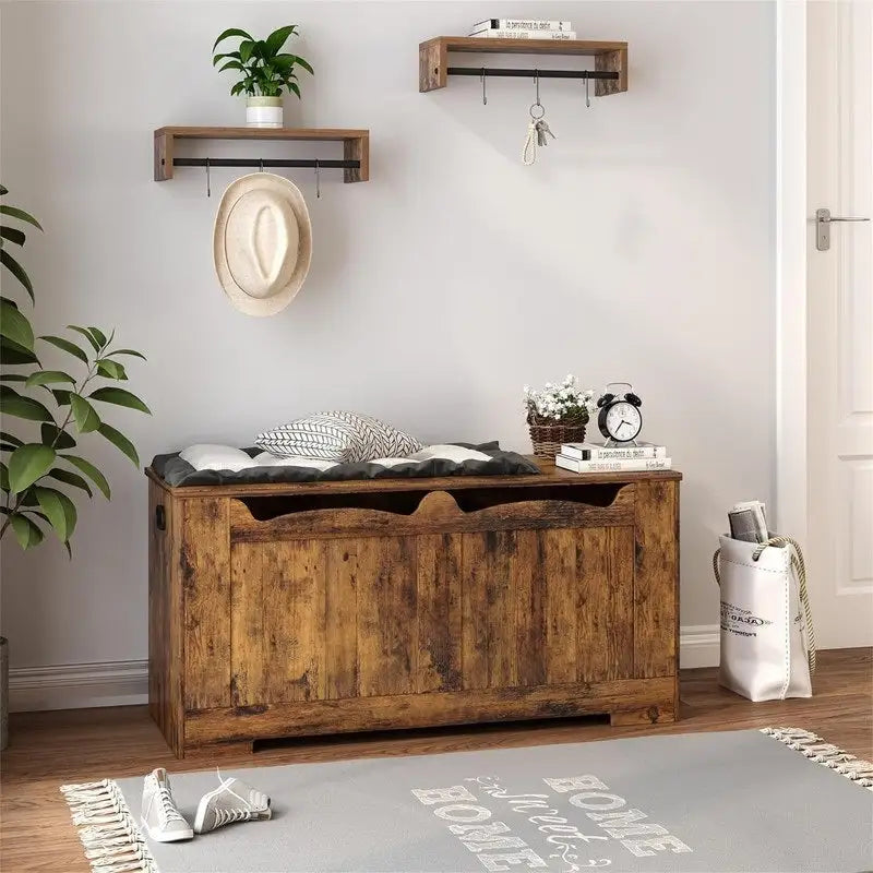 White Storage Bench with Flip-Top Lid and Safety Hinges