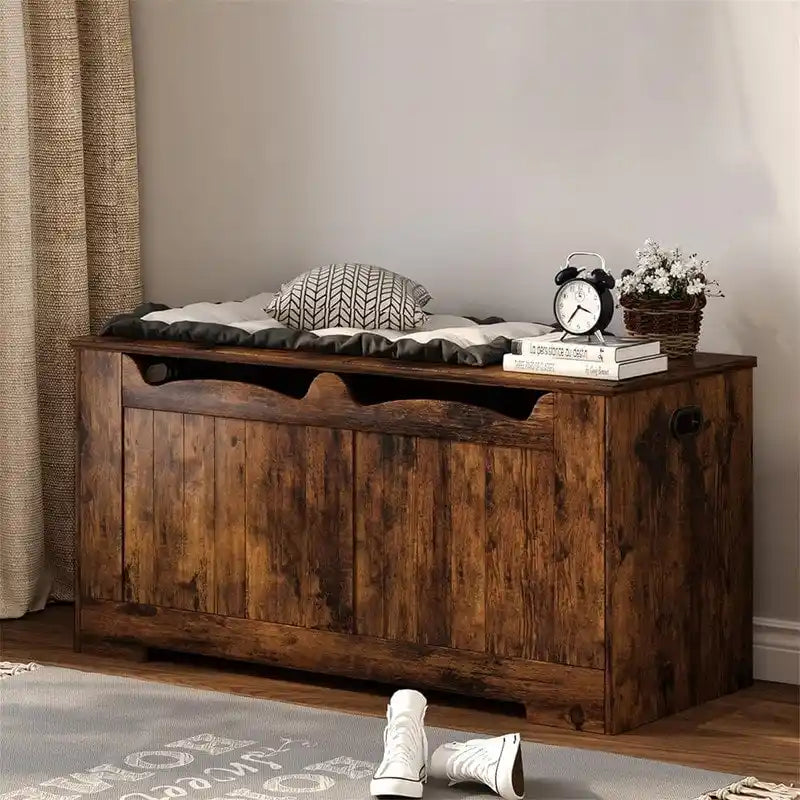 White Storage Bench with Flip-Top Lid and Safety Hinges