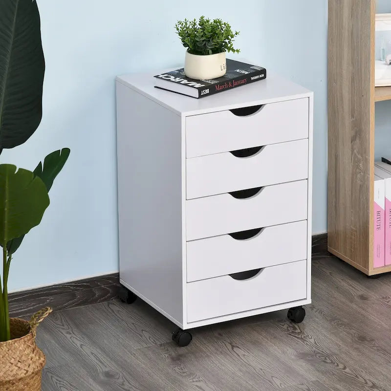 Meuble de rangement roulant à 5 tiroirs avec roulettes et tiroirs à glissement doux