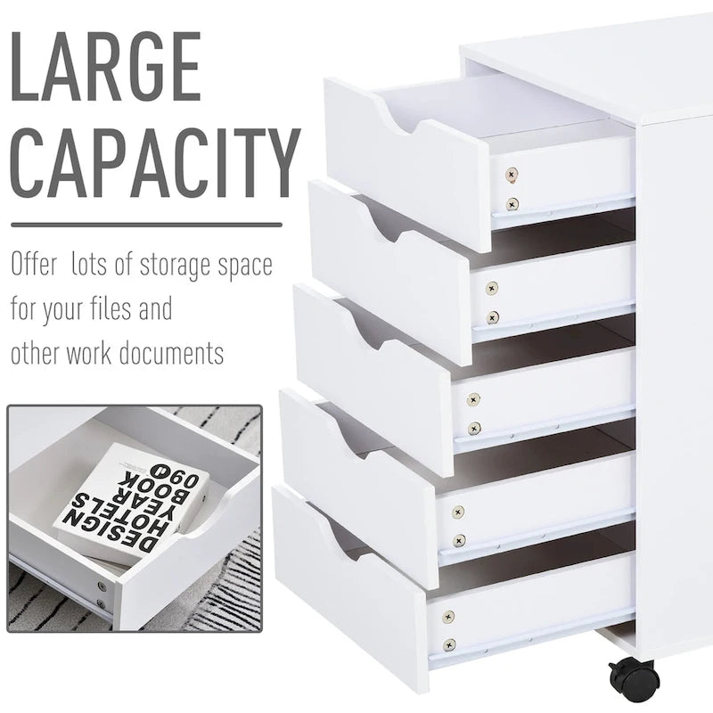 5-Drawer Rolling Storage Cabinet with Wheels and Smooth Glide Drawers
