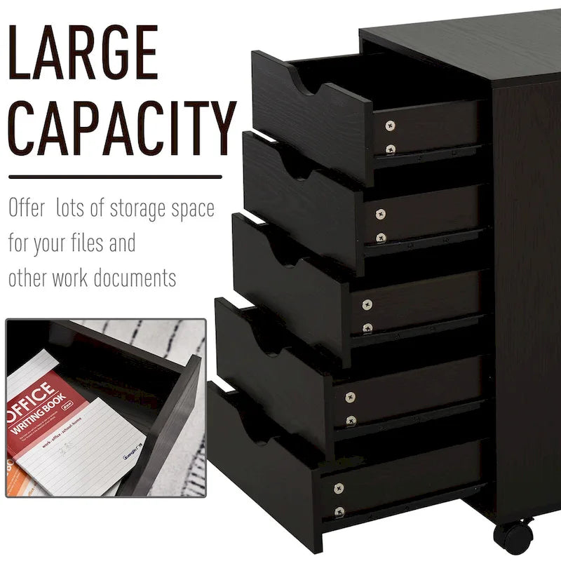 5-Drawer Rolling Storage Cabinet with Wheels and Smooth Glide Drawers