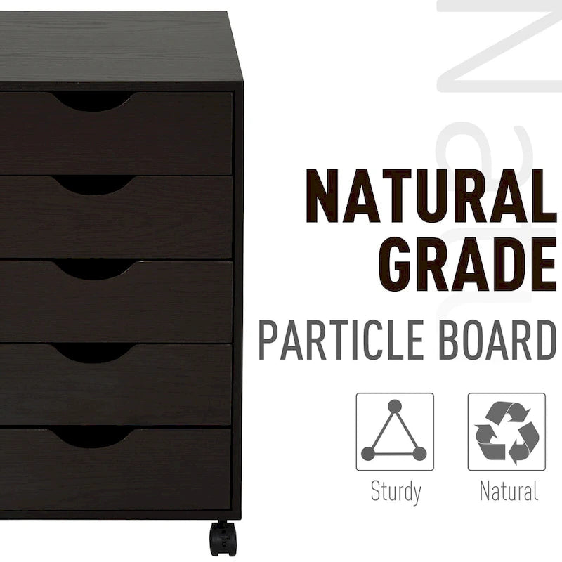 5-Drawer Rolling Storage Cabinet with Wheels and Smooth Glide Drawers