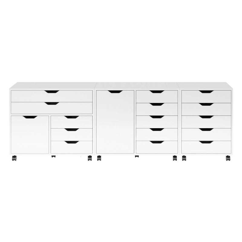 White Rolling Storage Cabinet with Drawers and Door, White