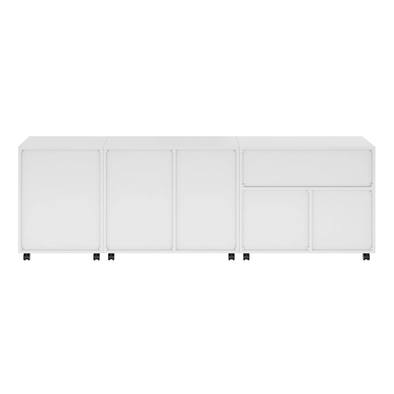 White Rolling Storage Cabinet with Drawers and Door, White