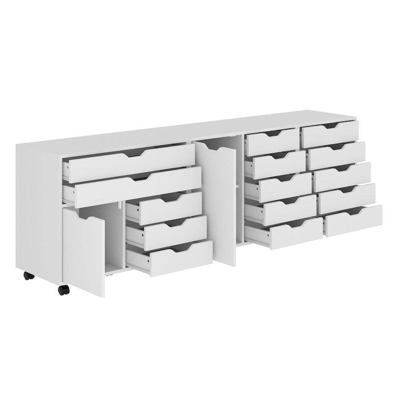 White Rolling Storage Cabinet with Drawers and Door, White