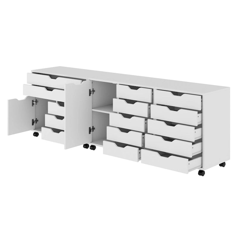White Rolling Storage Cabinet with Drawers and Door, White