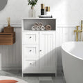 White Bathroom Floor Cabinet with 3 Drawers Open Shelf Painted Finish