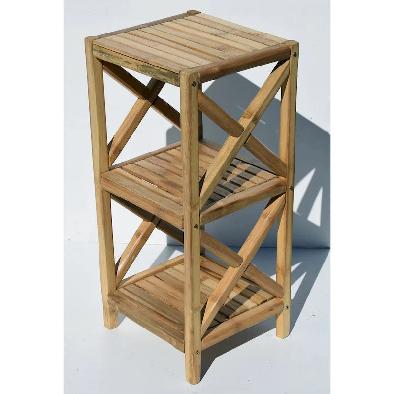 Natural Beige 3-Tier Bamboo Storage Shelf Rack Rustic Style Assembly Required