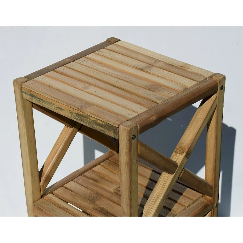 Natural Beige 3-Tier Bamboo Storage Shelf Rack Rustic Style Assembly Required