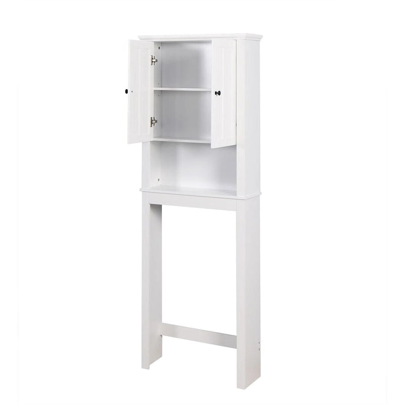 White Wood Over-The-Toilet Storage Cabinet with Adjustable Shelf and Doors