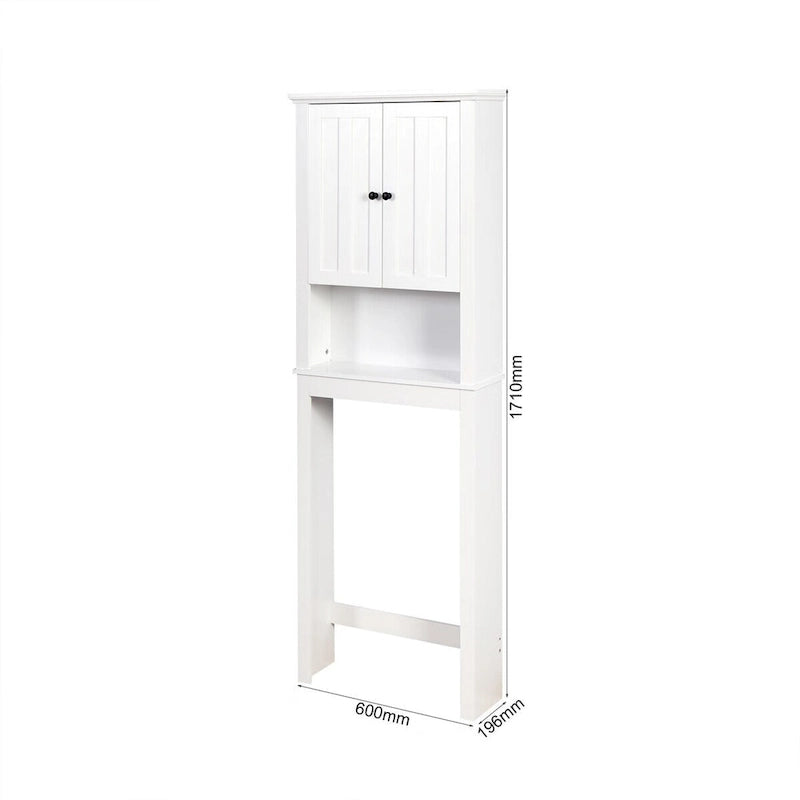 White Wood Over-The-Toilet Storage Cabinet with Adjustable Shelf and Doors