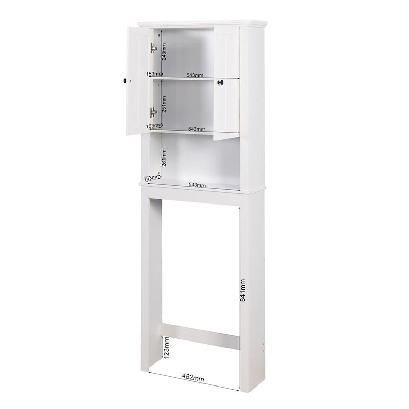 White Wood Over-The-Toilet Storage Cabinet with Adjustable Shelf and Doors
