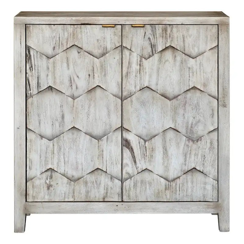 Smoked Ivory Honeycomb Door Mahogany Console Cabinet with Bronze Handles