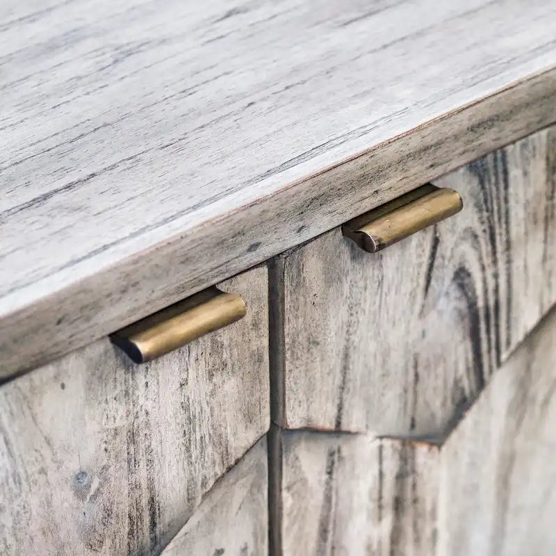 Smoked Ivory Honeycomb Door Mahogany Console Cabinet with Bronze Handles