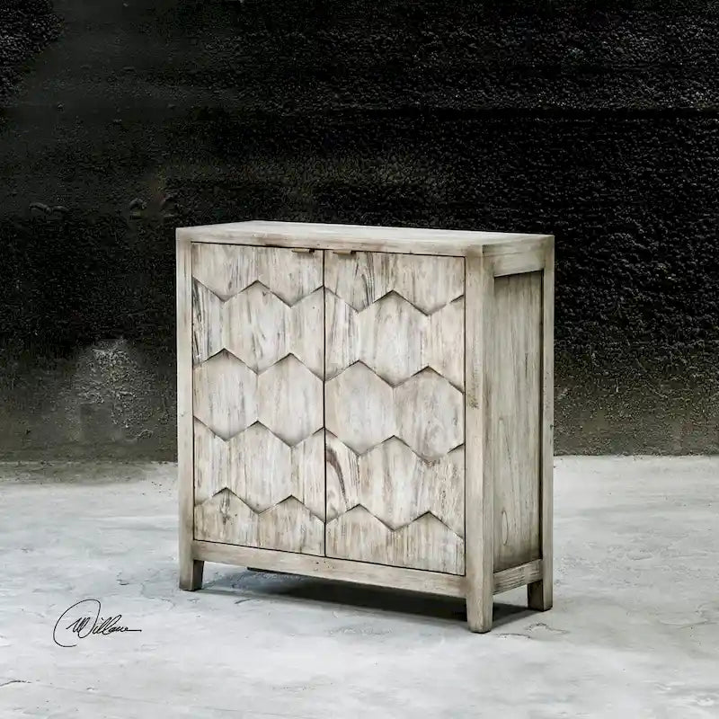 Smoked Ivory Honeycomb Door Mahogany Console Cabinet with Bronze Handles