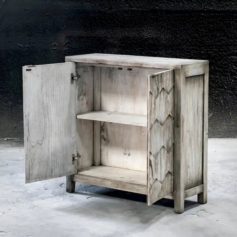 Smoked Ivory Honeycomb Door Mahogany Console Cabinet with Bronze Handles