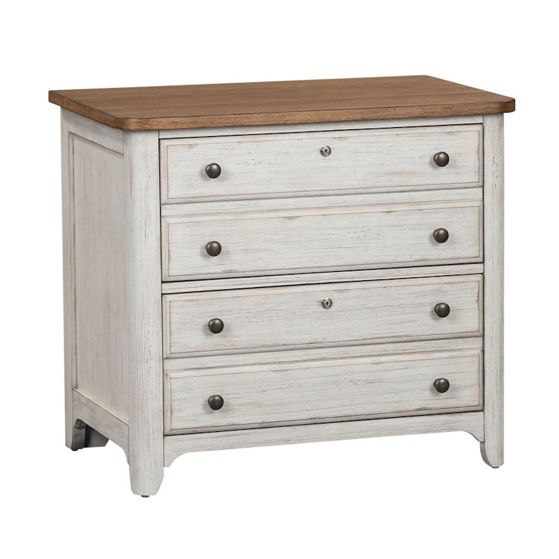 Antique White Two-Drawer Lateral File Cabinet with Chestnut Wood Top