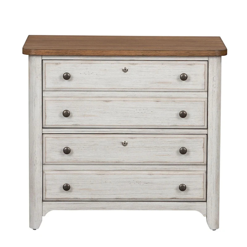 Antique White Two-Drawer Lateral File Cabinet with Chestnut Wood Top
