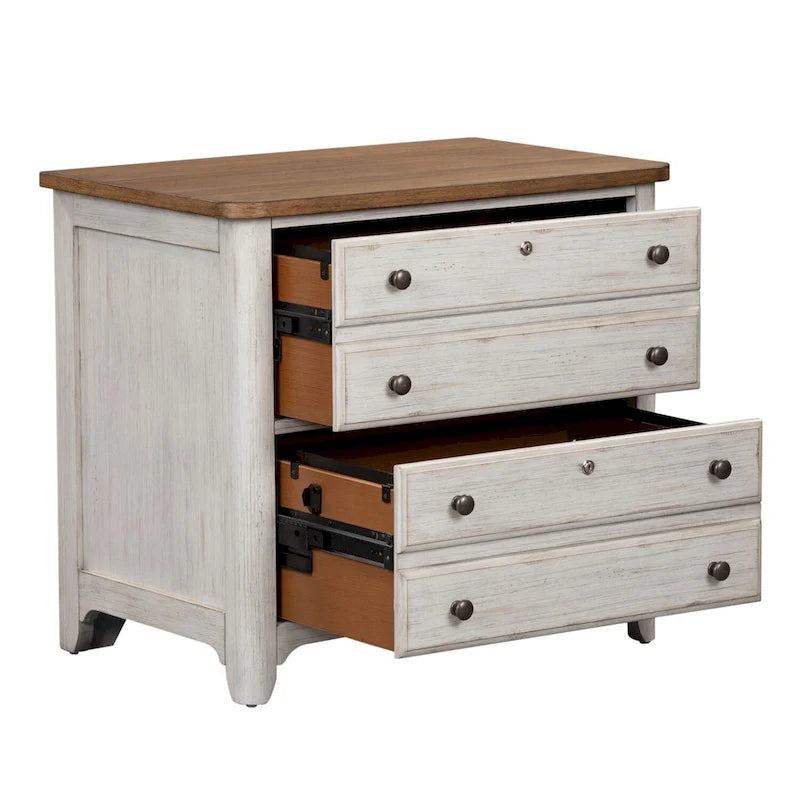 Antique White Two-Drawer Lateral File Cabinet with Chestnut Wood Top