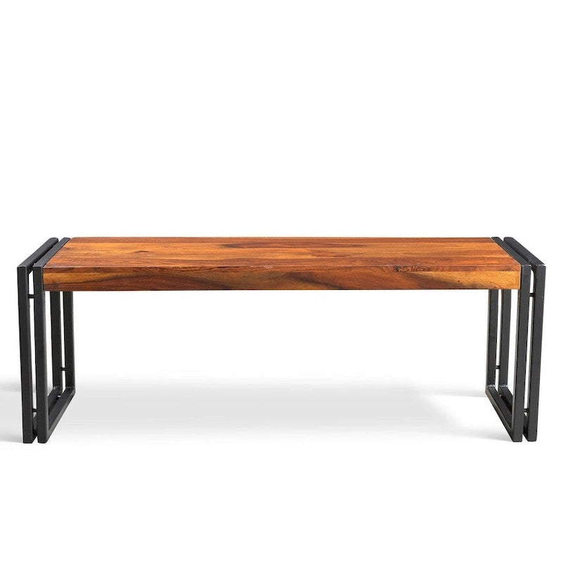 Rustic Reclaimed Wood Bench with Black Iron Frame Industrial Style