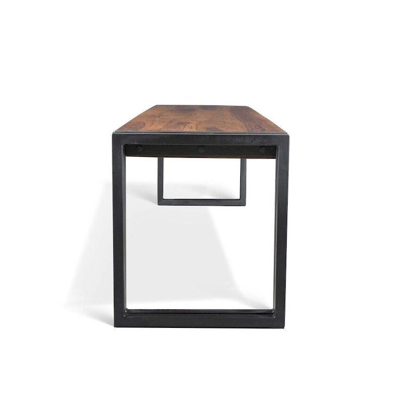 Rustic Reclaimed Wood Bench with Black Iron Frame Industrial Style