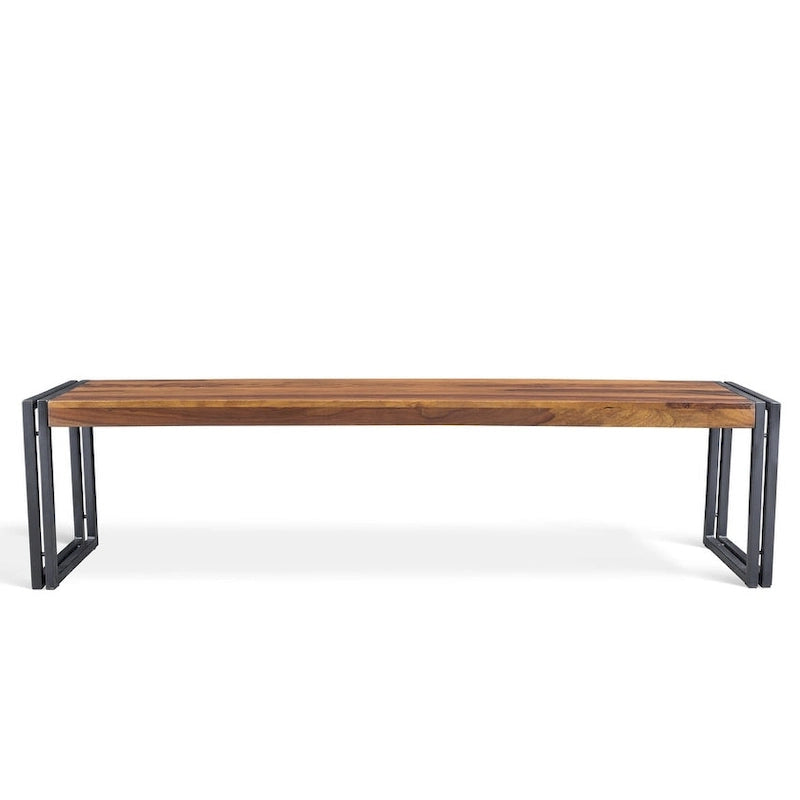 Rustic Reclaimed Wood Bench with Black Iron Frame Industrial Style