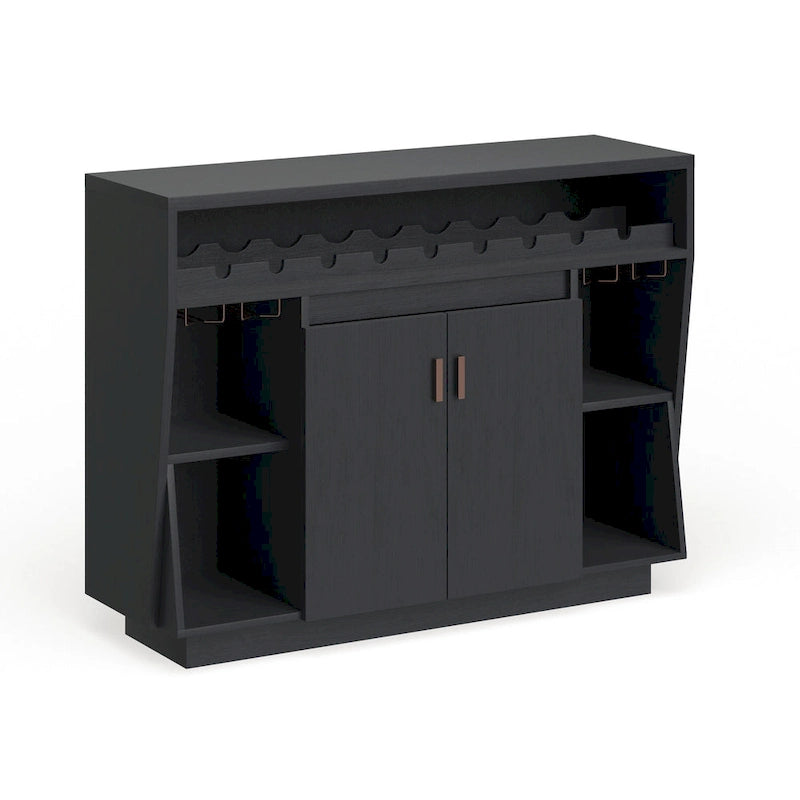 Contemporary Black Dining Buffet with Wine Rack and Stemware Storage