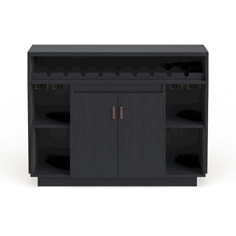 Contemporary Black Dining Buffet with Wine Rack and Stemware Storage