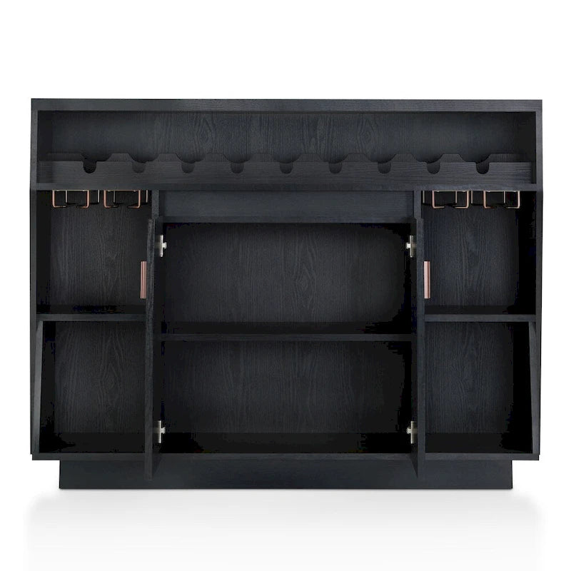 Contemporary Black Dining Buffet with Wine Rack and Stemware Storage