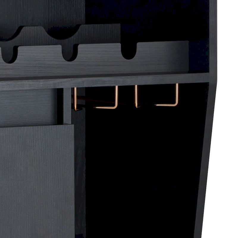 Contemporary Black Dining Buffet with Wine Rack and Stemware Storage