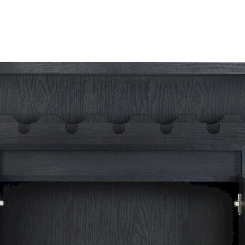 Contemporary Black Dining Buffet with Wine Rack and Stemware Storage