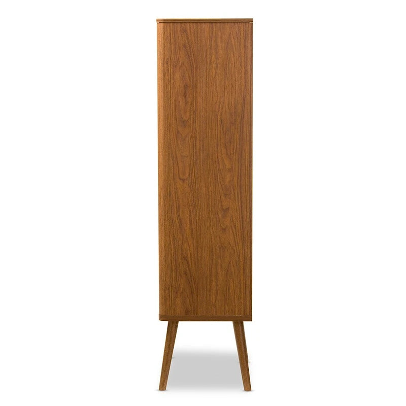 Mid-Century Walnut Brown Open Shelf Sideboard Cabinet with Drawer