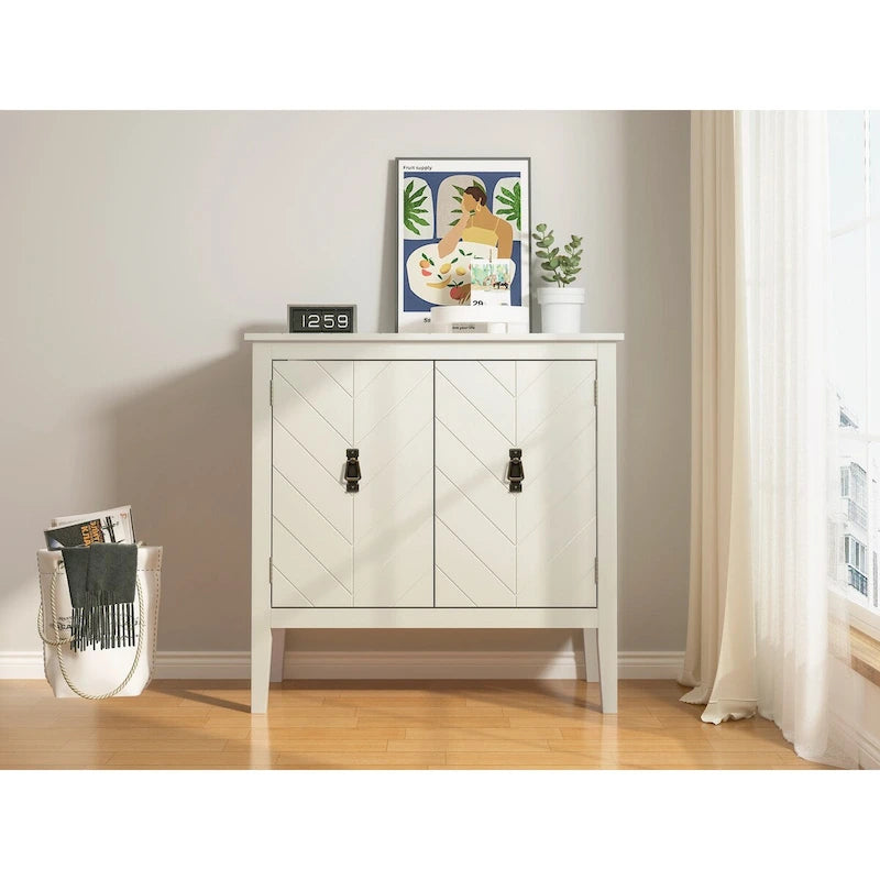 Vintage Style Two Door Wood Storage Cabinet with Antique Brass Handles