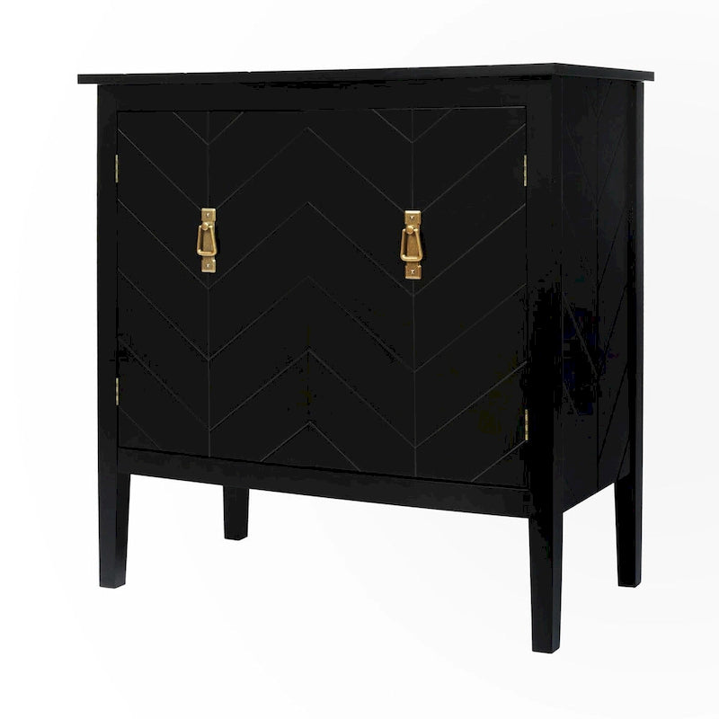 Vintage Style Two Door Wood Storage Cabinet with Antique Brass Handles